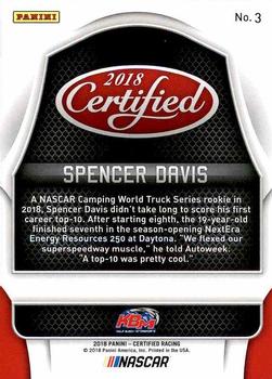2018 Panini Certified #3 Spencer Davis Back