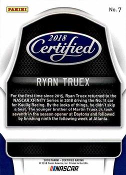 2018 Panini Certified #7 Ryan Truex Back