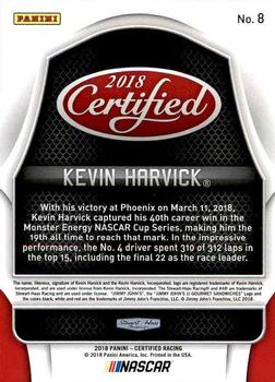 2018 Panini Certified #8 Kevin Harvick Back