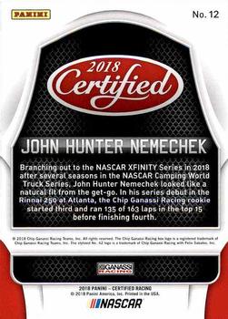 2018 Panini Certified #12 John Hunter Nemechek Back