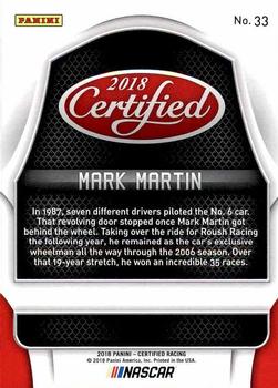 2018 Panini Certified #33 Mark Martin Back