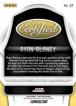 2018 Panini Certified #37 Ryan Blaney Back