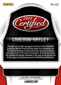 2018 Panini Certified #42 Cameron Hayley Back