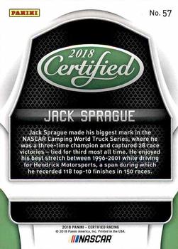 2018 Panini Certified #57 Jack Sprague Back