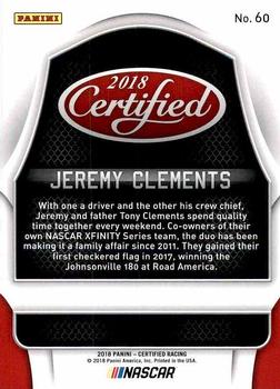 2018 Panini Certified #60 Jeremy Clements Back