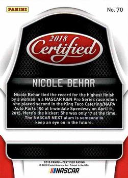 2018 Panini Certified #70 Nicole Behar Back