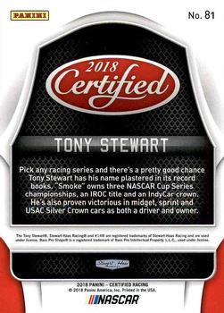 2018 Panini Certified #81 Tony Stewart Back