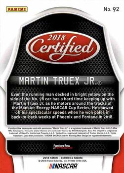 2018 Panini Certified #92 Martin Truex Jr. Back