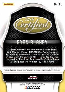 2018 Panini Certified #98 Ryan Blaney Back