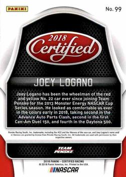 2018 Panini Certified #99 Joey Logano Back
