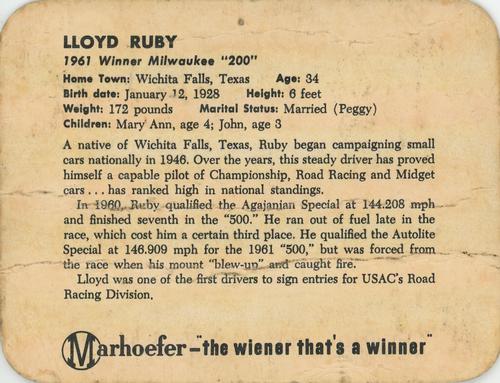 1962 Marhoefer Meats #NNO Lloyd Ruby Back