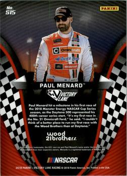 2018 Panini Victory Lane - Starting Grid #S15 Paul Menard Back