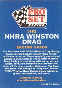 1992 Pro Set NHRA - Prototypes #NNO 1992 NHRA Winston Drag Racing Cards Back