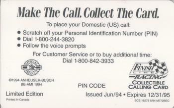 1994 Finish Line Phone Cards - Gold ($25) #NNO Bill Elliott Back