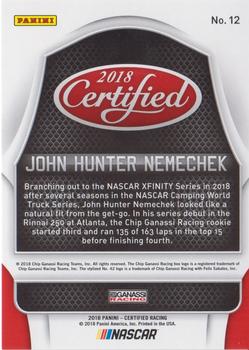2018 Panini Certified - Orange #12 John Hunter Nemechek Back