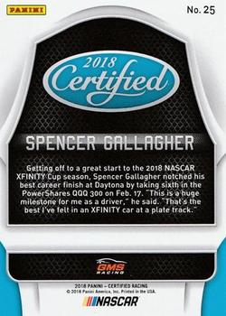 2018 Panini Certified - Orange #25 Spencer Gallagher Back