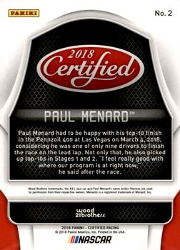 2018 Panini Certified - Red #2 Paul Menard Back