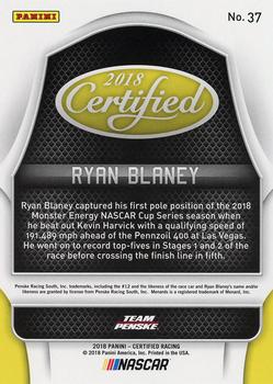 2018 Panini Certified - Red #37 Ryan Blaney Back