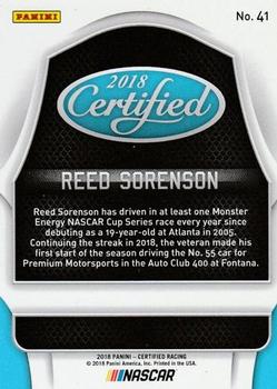2018 Panini Certified - Red #41 Reed Sorenson Back