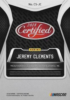 2018 Panini Certified - Certified Signatures Gold #CS-JC Jeremy Clements Back