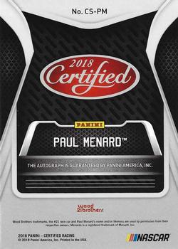 2018 Panini Certified - Certified Signatures Gold #CS-PM Paul Menard Back