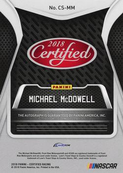 2018 Panini Certified - Certified Signatures Black #CS-MM Michael McDowell Back