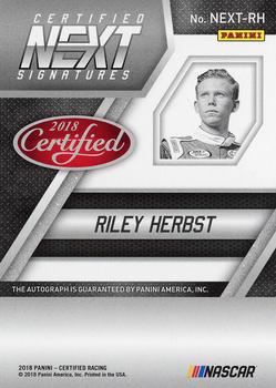 2018 Panini Certified - Certified Next Signatures #NEXT-RH Riley Herbst Back