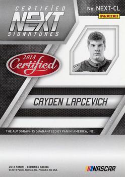 2018 Panini Certified - Certified Next Signatures Blue #NEXT-CL Cayden Lapcevich Back