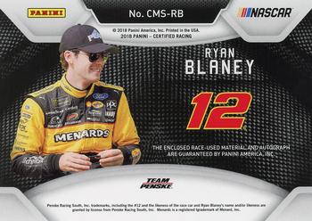 2018 Panini Certified - Certified Materials Signatures Purple #CMS-RB Ryan Blaney Back