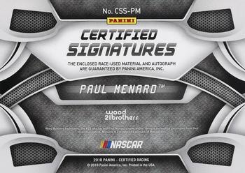 2018 Panini Certified - Certified Signature Swatches Red #CSS-PM Paul Menard Back
