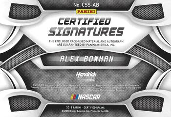 2018 Panini Certified - Certified Signature Swatches Gold #CSS-AB Alex Bowman Back