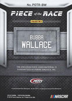2018 Panini Certified - Piece of the Race Relics #POTR-BW Bubba Wallace Back
