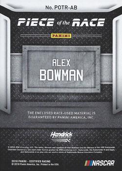 2018 Panini Certified - Piece of the Race Relics #POTR-AB Alex Bowman Back