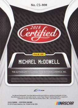 2018 Panini Certified - Certified Signatures Red #CS-MM Michael McDowell Back
