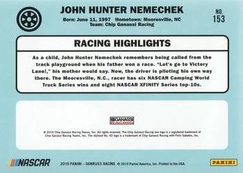 2019 Donruss #153 John Hunter Nemechek Back