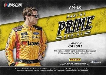 2018 Panini Prime - Autograph Materials #AM-LC Landon Cassill Back