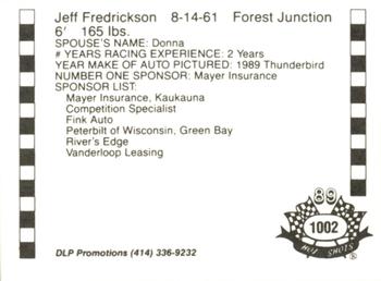 1989 Hot Shots Asphalt Edition #1002 Jeff Fredrickson Back