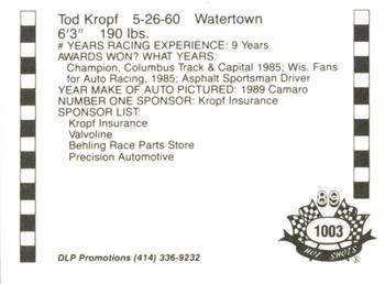 1989 Hot Shots Asphalt Edition #1003 Tod Kropf Back