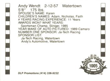 1989 Hot Shots Asphalt Edition #1005 Andy Wendt Back