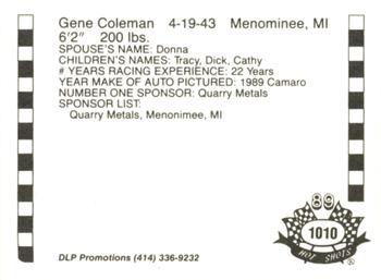 1989 Hot Shots Asphalt Edition #1010 Gene Coleman Back