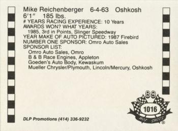 1989 Hot Shots Asphalt Edition #1016 Mike Reichenberger Back