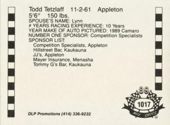 1989 Hot Shots Asphalt Edition #1017 Todd Tetzlaff Back
