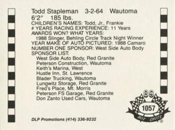 1989 Hot Shots Asphalt Edition #1057 Todd Stapleman Back