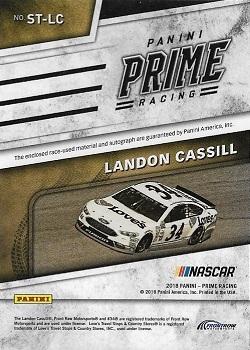 2018 Panini Prime - Signature Tires Holo Gold #ST-LC Landon Cassill Back