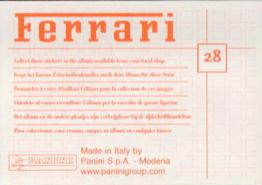 2003 Panini Ferrari #28 Modell 360 Modena Spider Back
