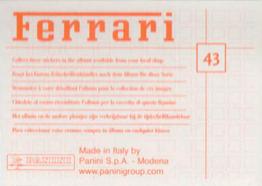 2003 Panini Ferrari #43 Modell der Challenge Stradale innen Back
