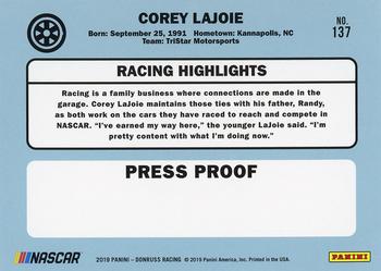 2019 Donruss - Gold Press Proof #137 Corey LaJoie Back