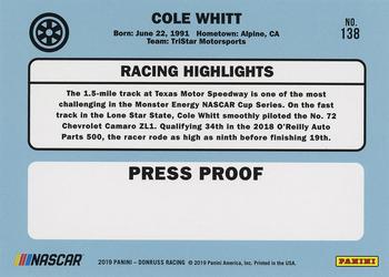 2019 Donruss - Gold Press Proof #138 Cole Whitt Back