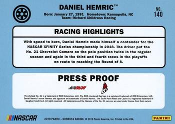 2019 Donruss - Gold Press Proof #140 Daniel Hemric Back