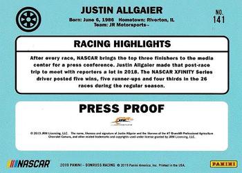 2019 Donruss - Gold Press Proof #141 Justin Allgaier Back